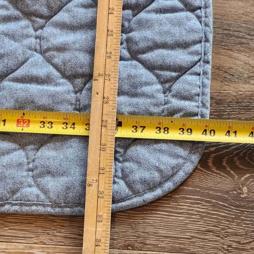 Vintage Americana Quilted Baby Blanket Teddy Bear Blue Jean Patriotic Flag 39x33